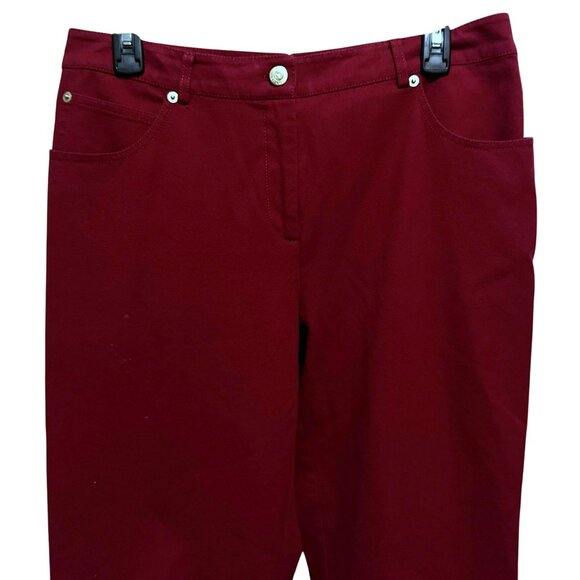 St. John Sport High Rise Boot Cut Classic 5 Pocket Cotton Jeans Sz 12 Cranberry - Picture 2 of 7